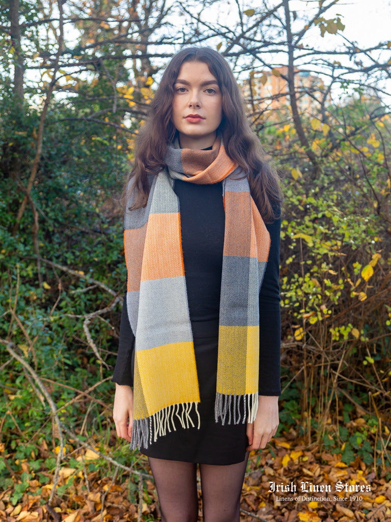 McNutt Lambswool Scarf - Orange & Smoke Check