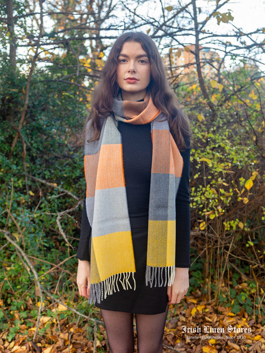 McNutt Lambswool Scarf - Orange & Smoke Check