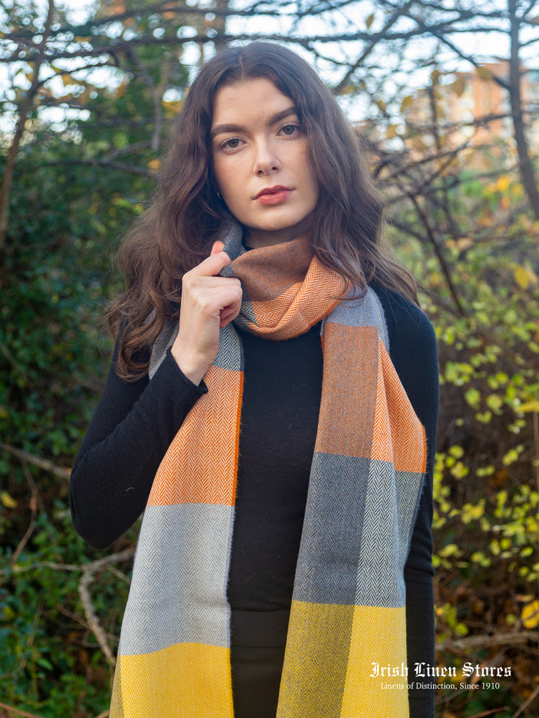 McNutt Lambswool Scarf - Orange & Smoke Check