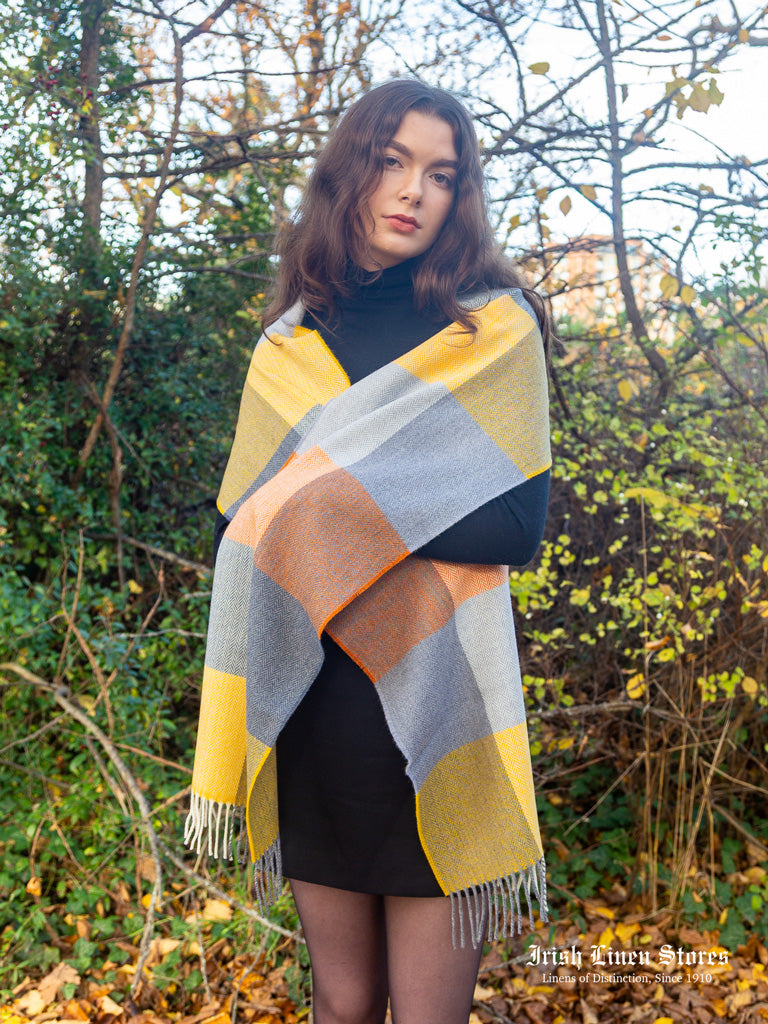 McNutt Lambswool Scarf - Orange & Smoke Check