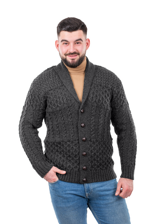Men's Cable Shawl Collar Cardigan - Charcoal