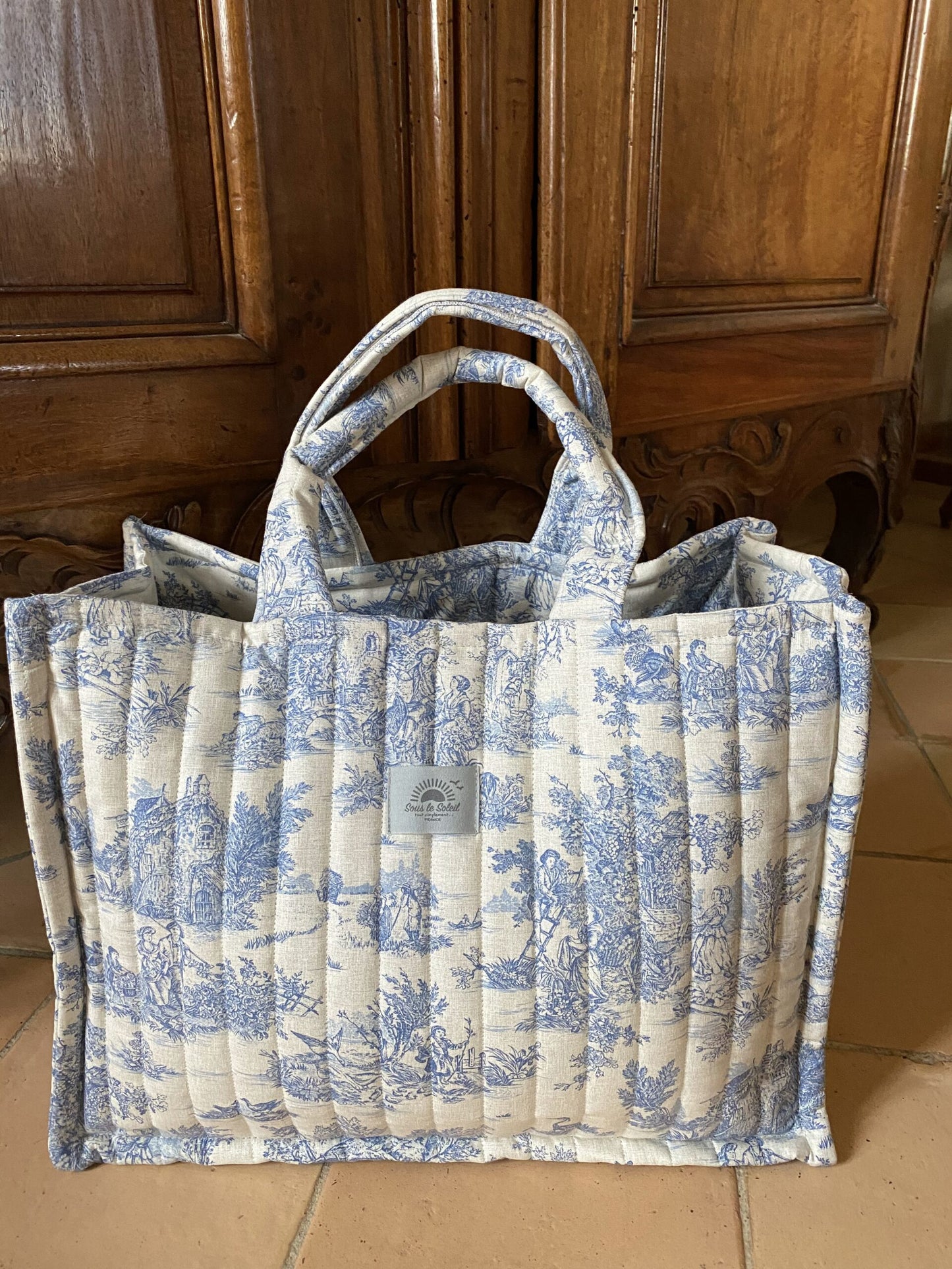 Cotton Tote - "Mini Pastorale" Quilted Matelasse