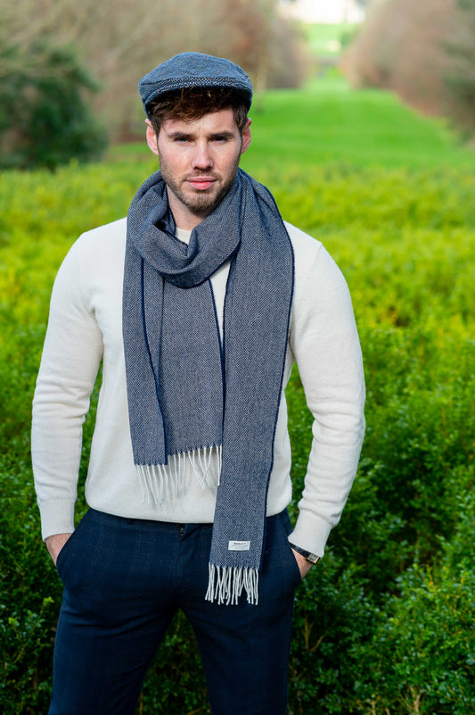 McNutt Lambswool Scarf - Navy Herringbone