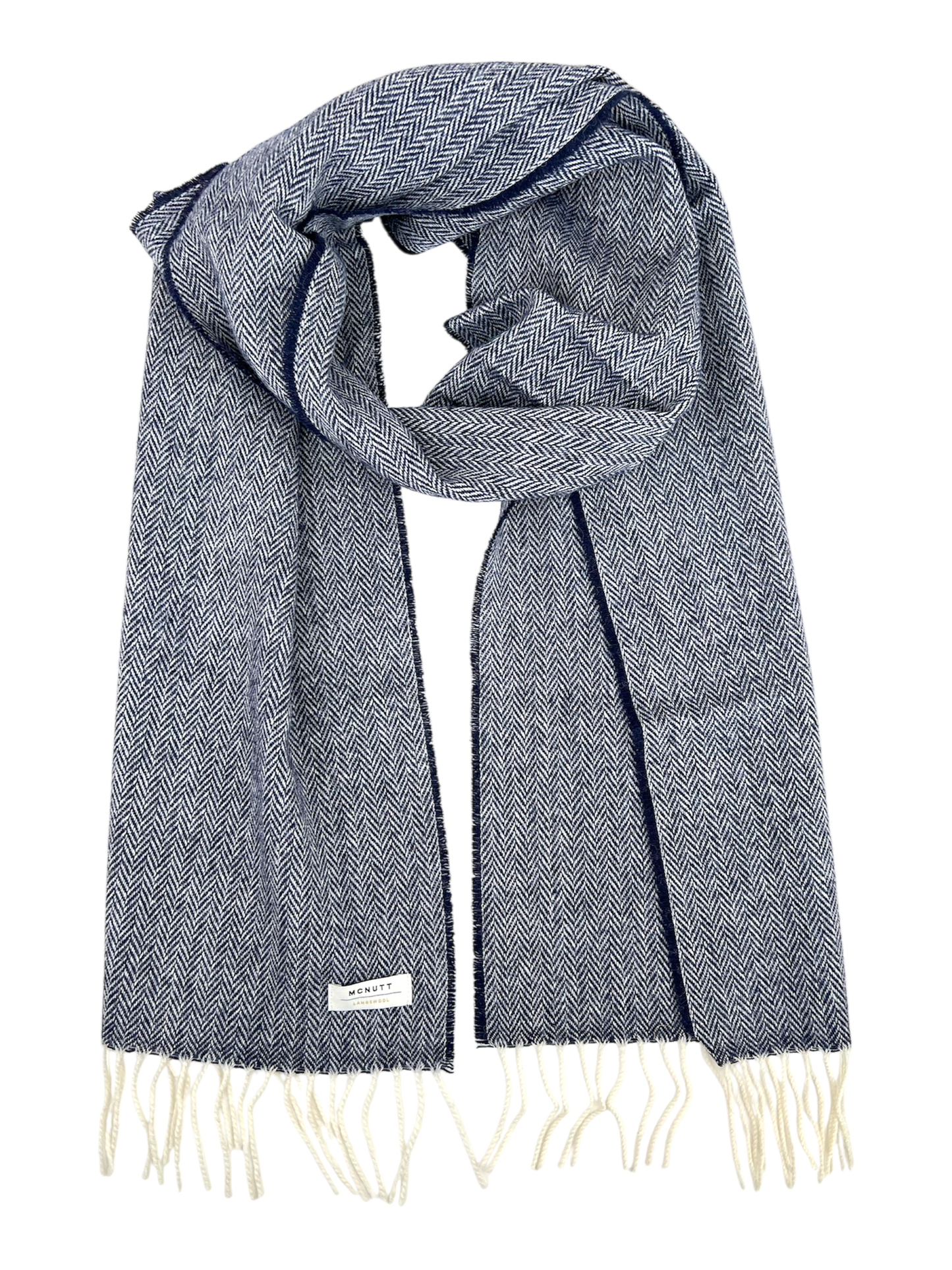 McNutt Lambswool Scarf - Navy Herringbone