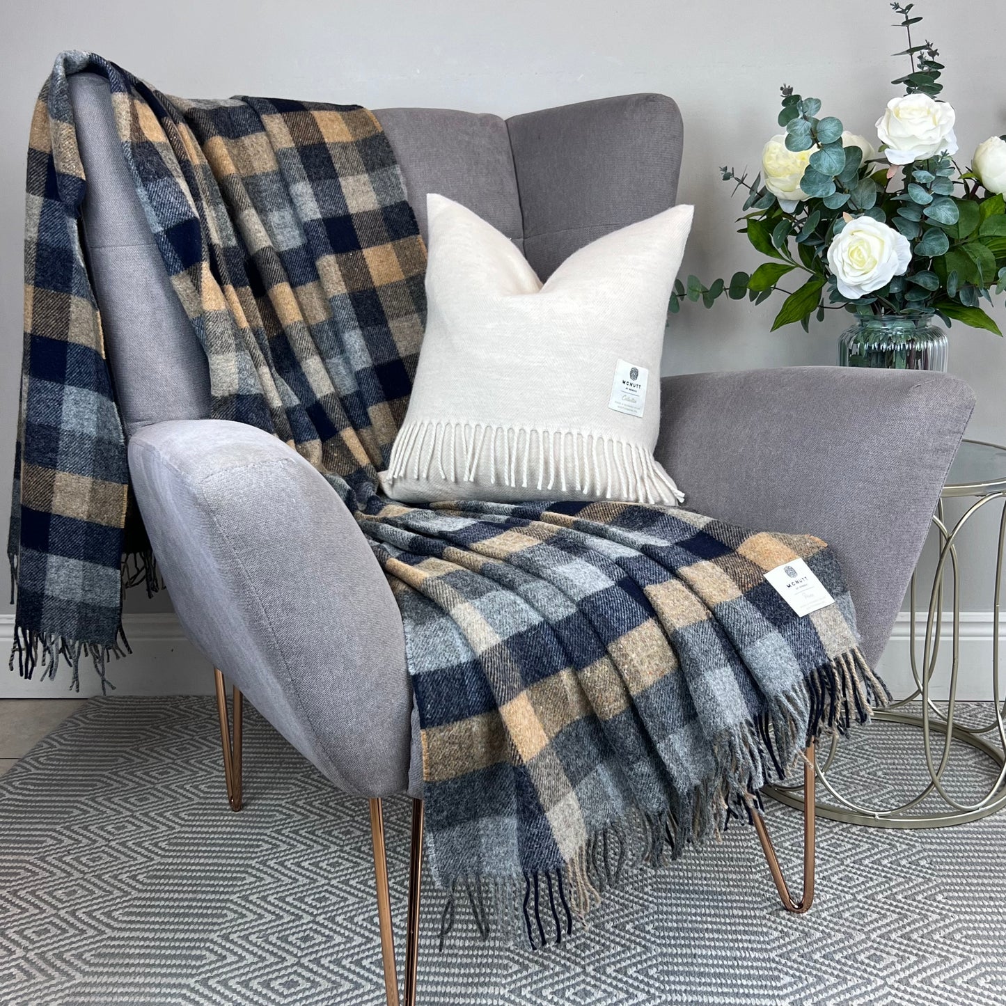 McNutt Merino Wool Throw "Home Navy & Mustard"