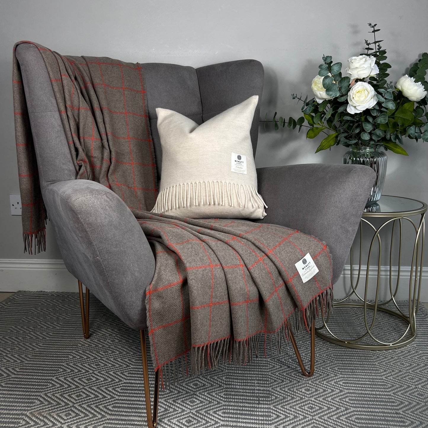 McNutt Cashmere/Merino Wool Throw "Nutmeg Windowpane"