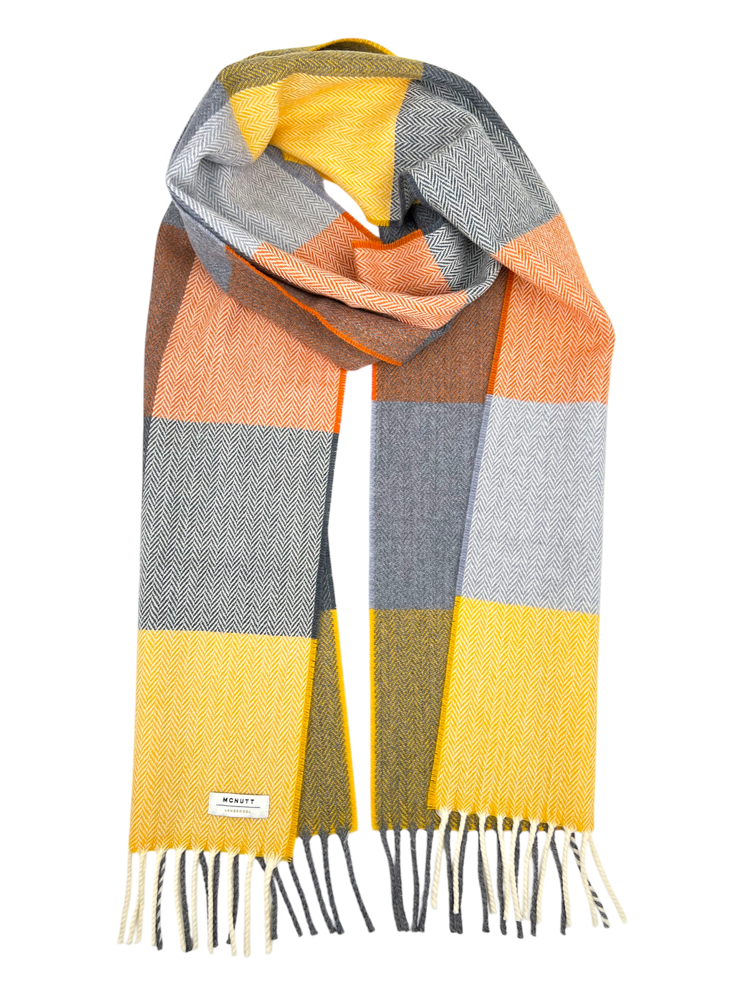 McNutt Lambswool Scarf - Orange & Smoke Check