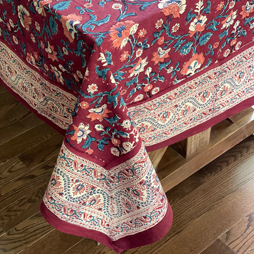 Mahogany Cotton Tablecloth: "Priya - Wine"