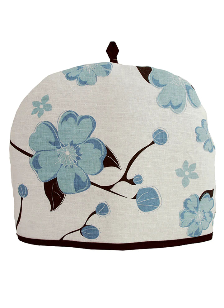 Rain Goose Linen Tea Cozy "Blue Cherry Blossom"