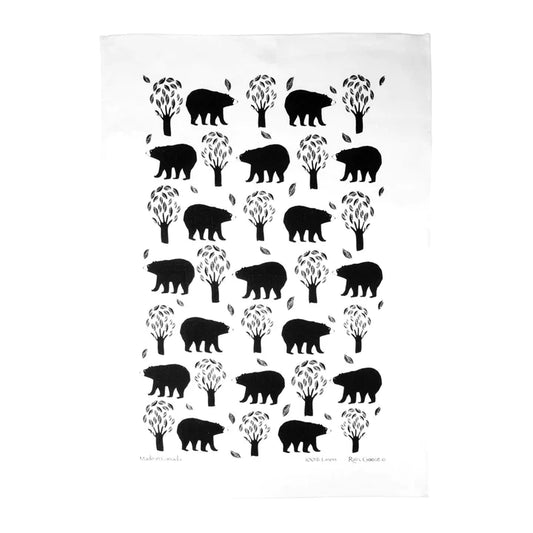 Rain Goose Linen Tea Towel "Woodland Bears" White