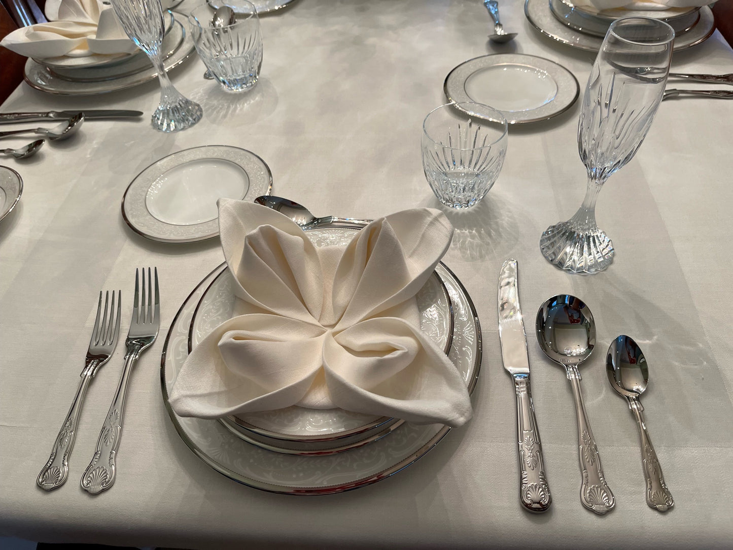 Irish Damask Linen Napkins - Satin Band Design