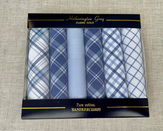 Handkerchief Men's - Box Set of Six (Blue)
