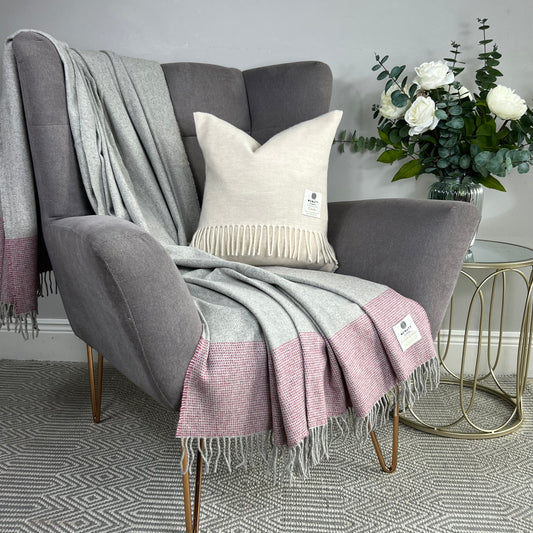 McNutt Cashmere/Merino Wool Throw "Silver & Raspberry"