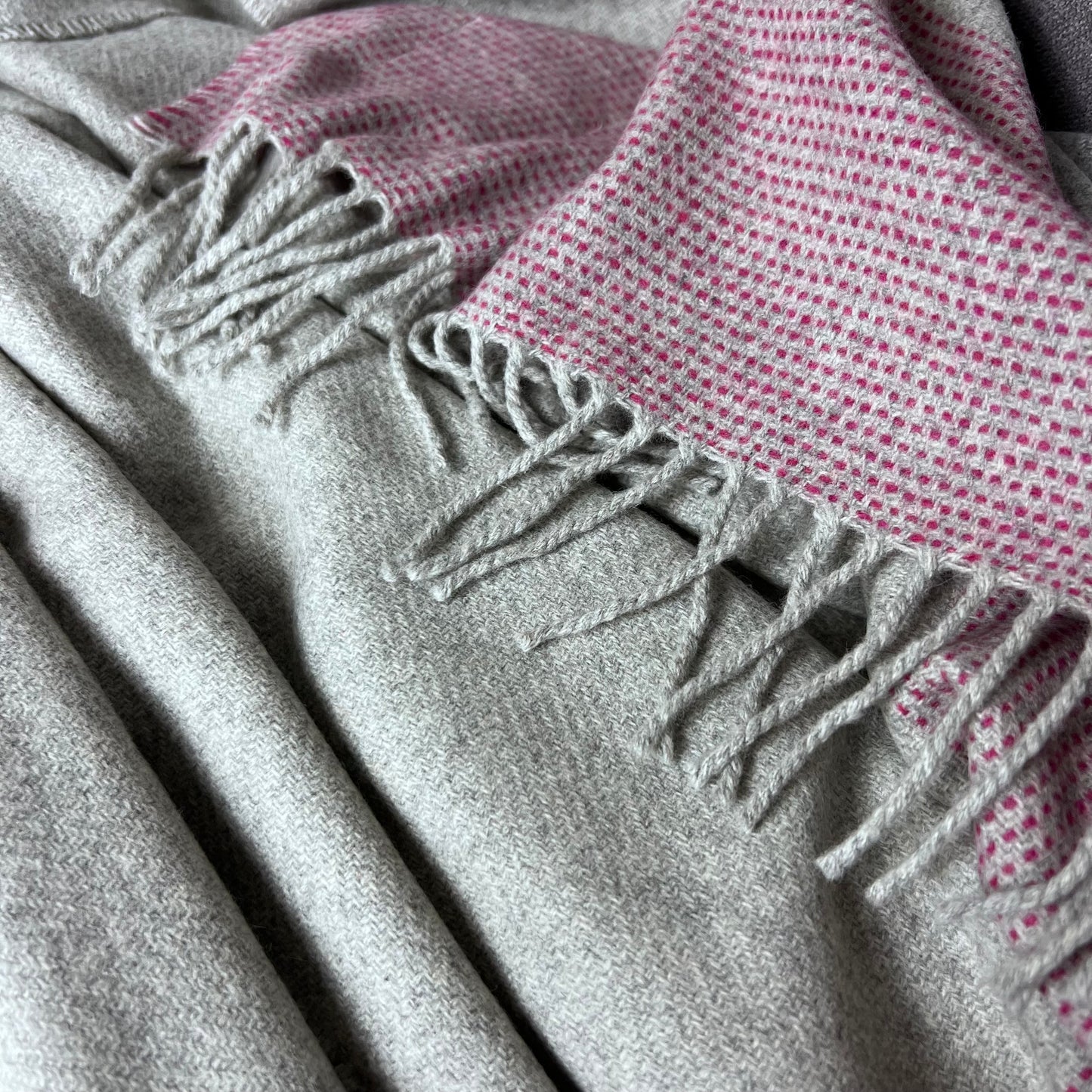 McNutt Cashmere/Merino Wool Throw "Silver & Raspberry"
