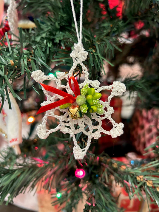 Handmade Holiday Tree Ornament: Crochet Snowflake, Style B