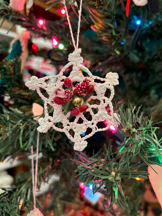 Handmade Holiday Tree Ornament: Crochet Snowflake, Style A