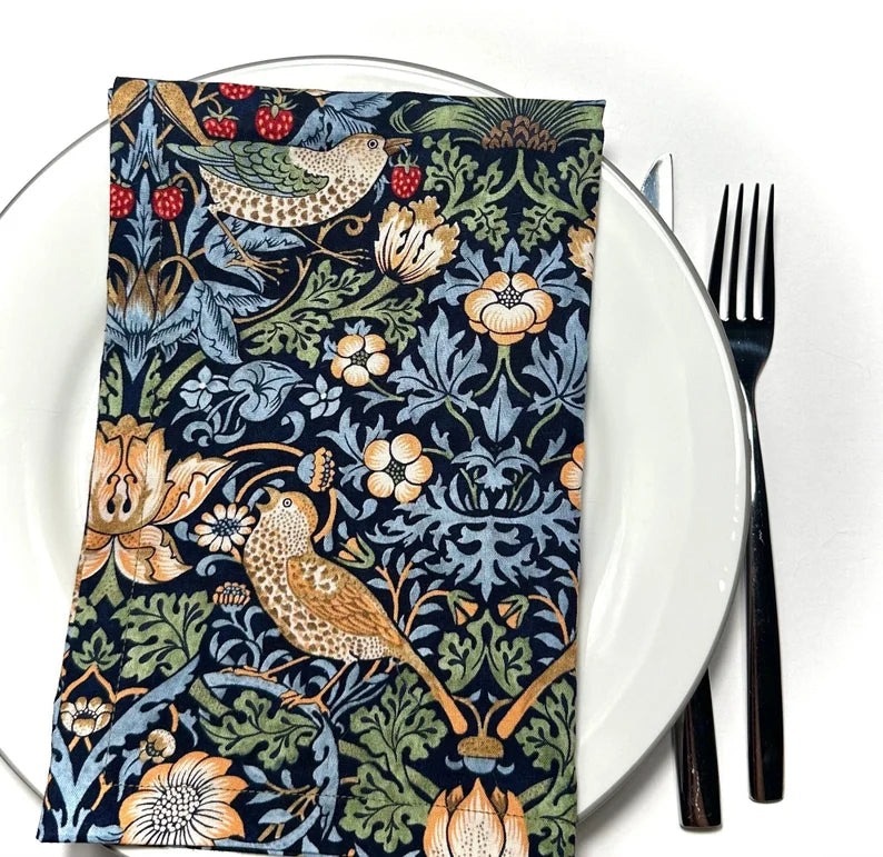 Cotton Napkin: William Morris "Strawberry Thief" Indigo
