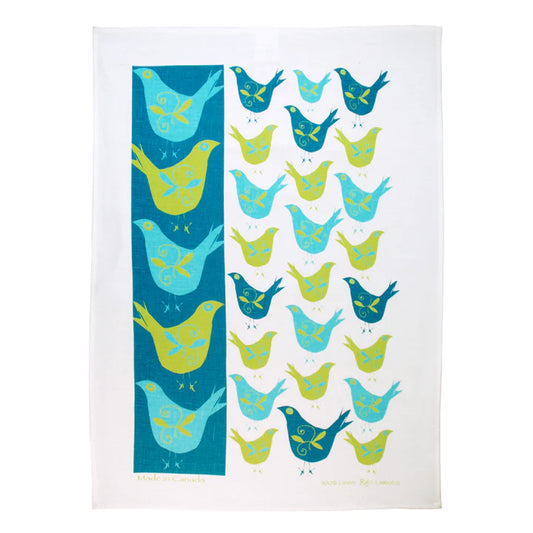 Rain Goose Linen Tea Towel "Swedish Birds" Teal & Green
