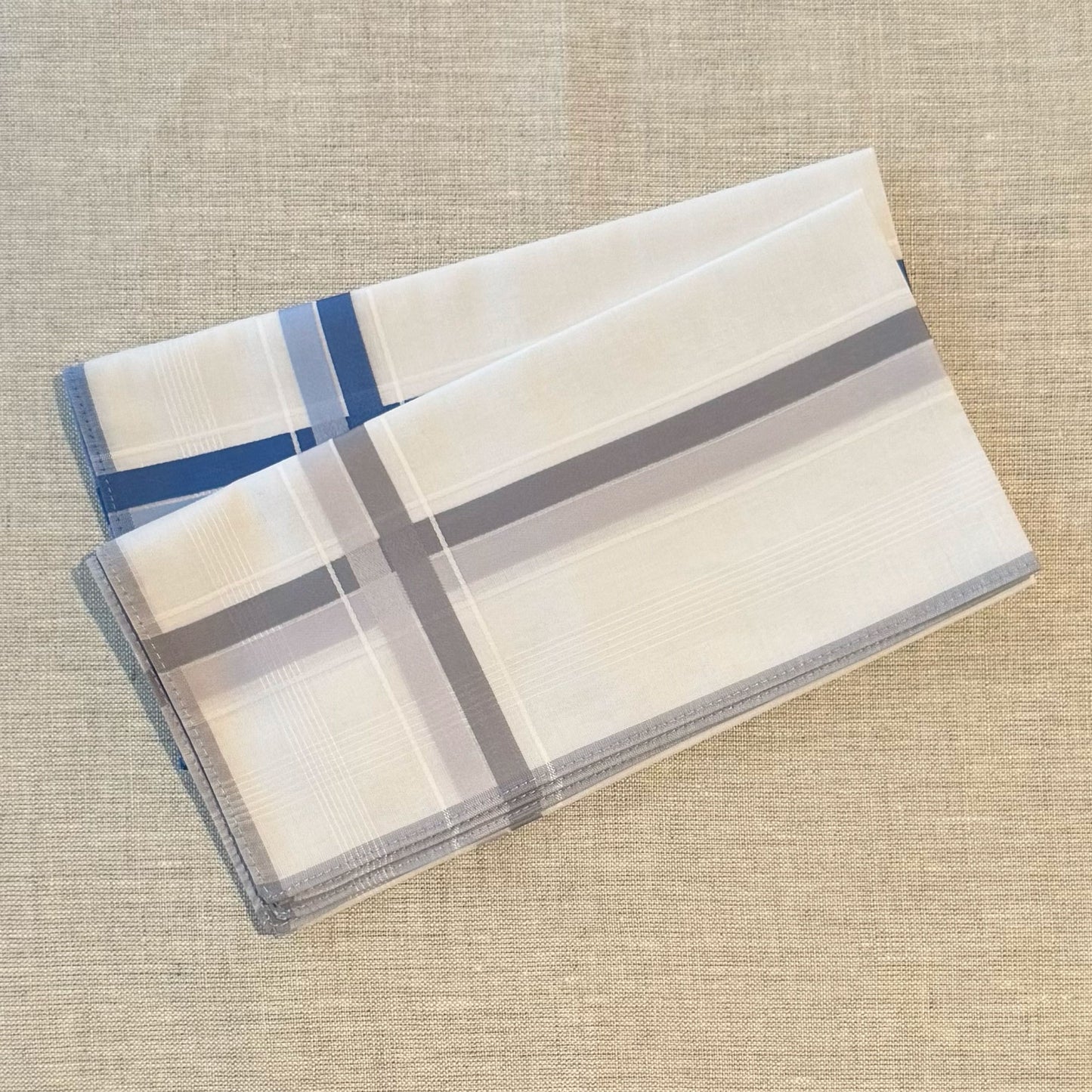 Handkerchief Men's - Luxury Cotton Satin Borders with Embossed Stripes