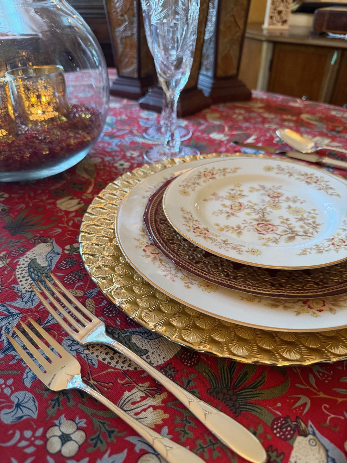 William Morris Strawberry Thief Red Tablecloth