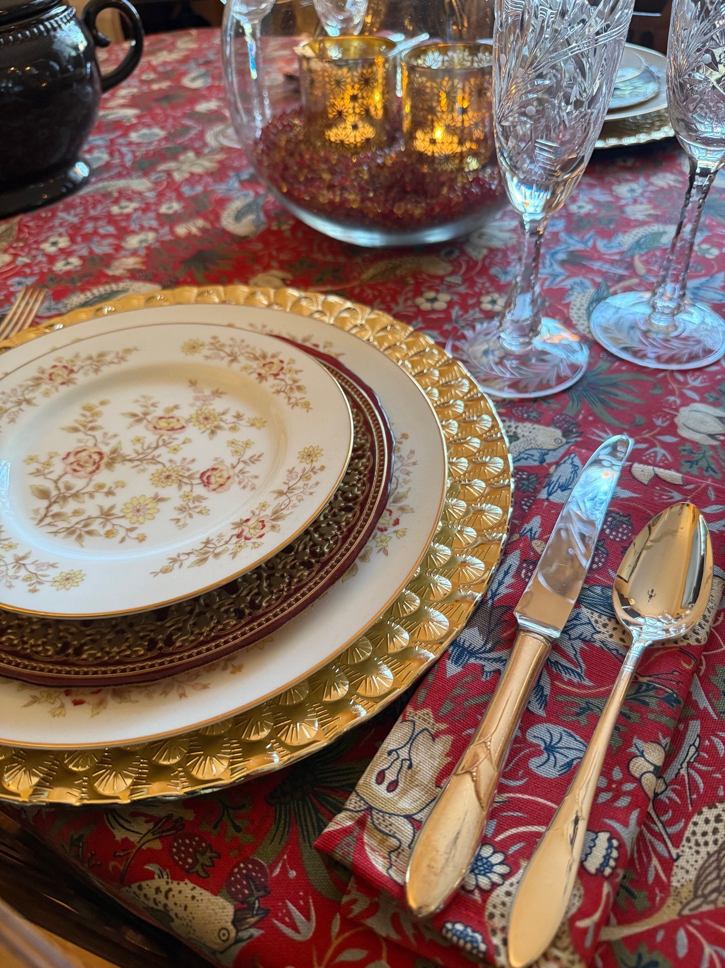 William Morris Strawberry Thief Red Tablecloth