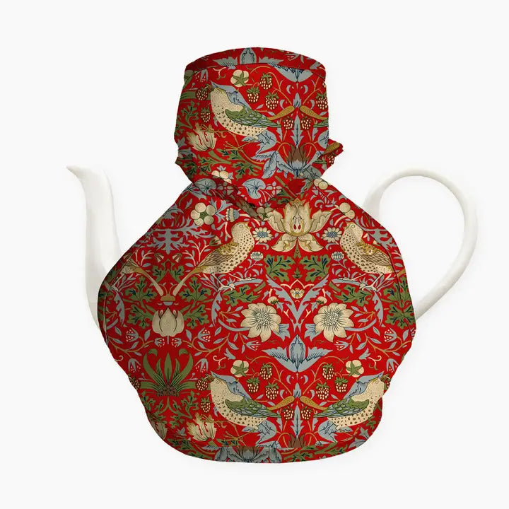 Tea Cozy Muff William Morris "Strawberry Thief" Red