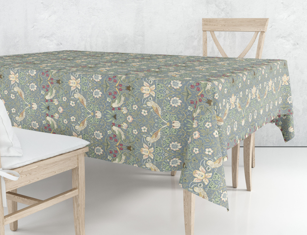 William Morris Strawberry Thief Blue Tablecloth