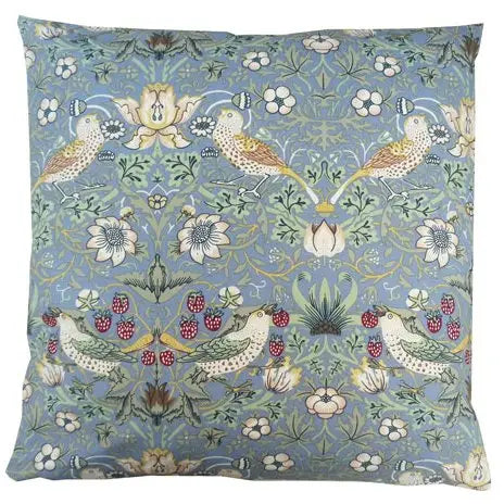 William Morris Throw Cushion: "Strawberry Thief" Blue