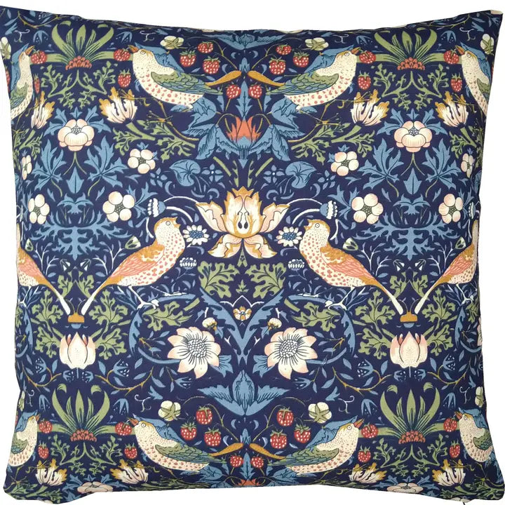 William Morris Throw Cushion: "Strawberry Thief" Indigo