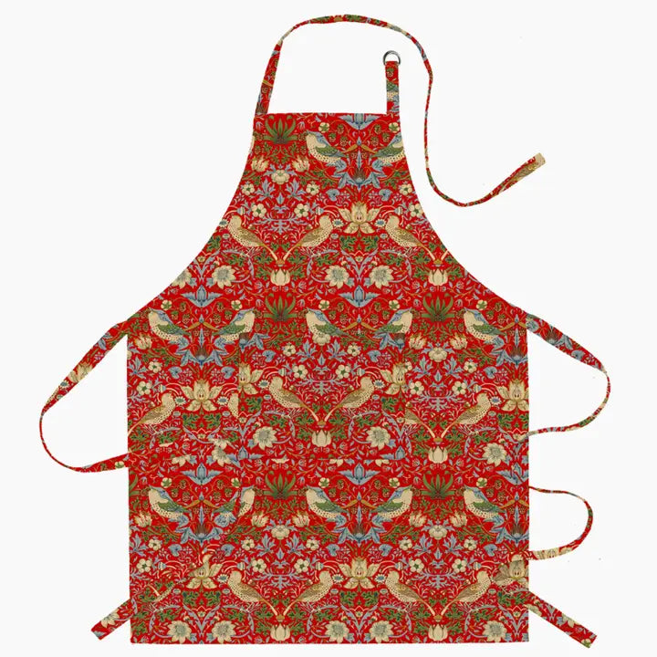 Apron (Cotton) "William Morris Strawberry Thief" Red