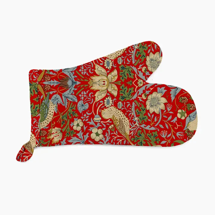 Oven Mitt William Morris "Strawberry Thief" Red