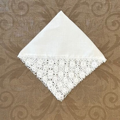 Estate/Vintage Ladies Handkerchief - White Linen With Crochet Corners