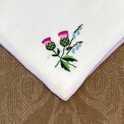 Estate/Vintage Ladies Handkerchief - Soft White Cotton With Embroidered Thistle