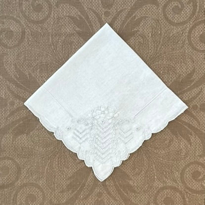 Estate/Vintage Ladies Handkerchief - White Linen With Hand Embroidery and Drawn Thread