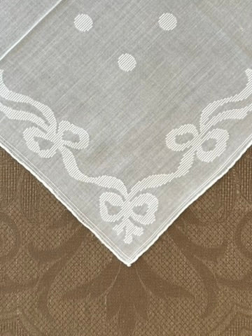 Estate/Vintage Ladies Handkerchief - Soft White Cotton With Bows & Dots Motif