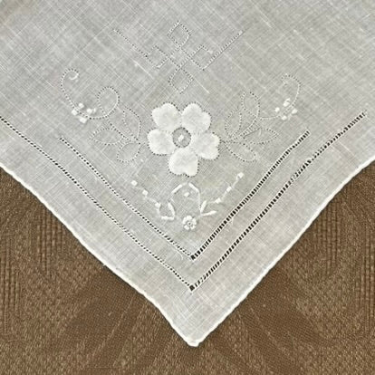 Estate/Vintage Ladies Handkerchief - Soft White Linen with Appliqué and Drawn Thread