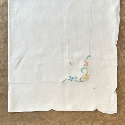 Estate/Vintage Linen Tablecloth With Multicoloured Floral Embroidery