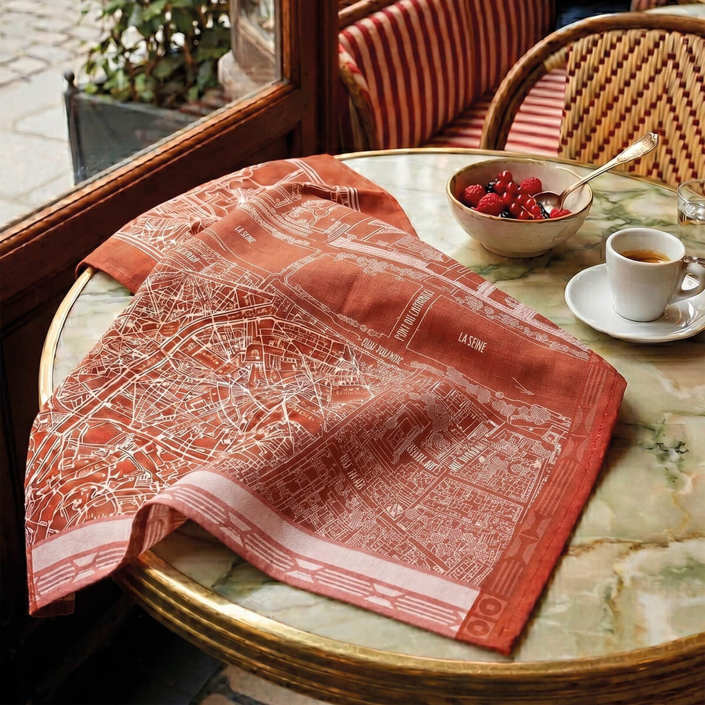 Le Jacquard Français Tea Towel "Vol D'Oiseau - Paris" Red