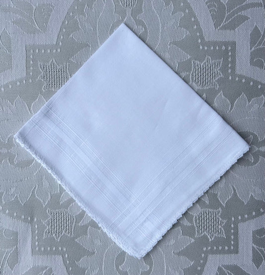 Handkerchief Ladies - Cotton White Satin Borders with Picot Edge