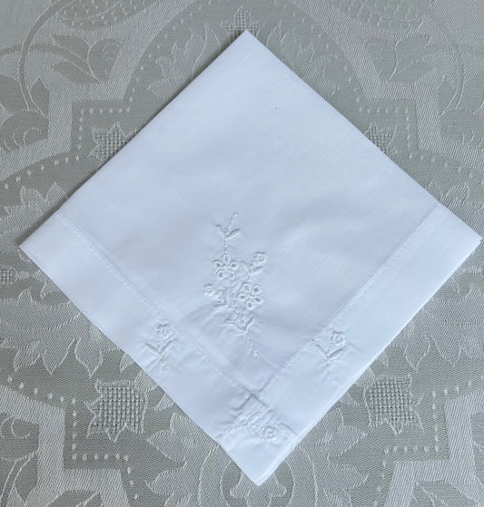 Handkerchief Ladies - Embroidered Wide Hems White on White