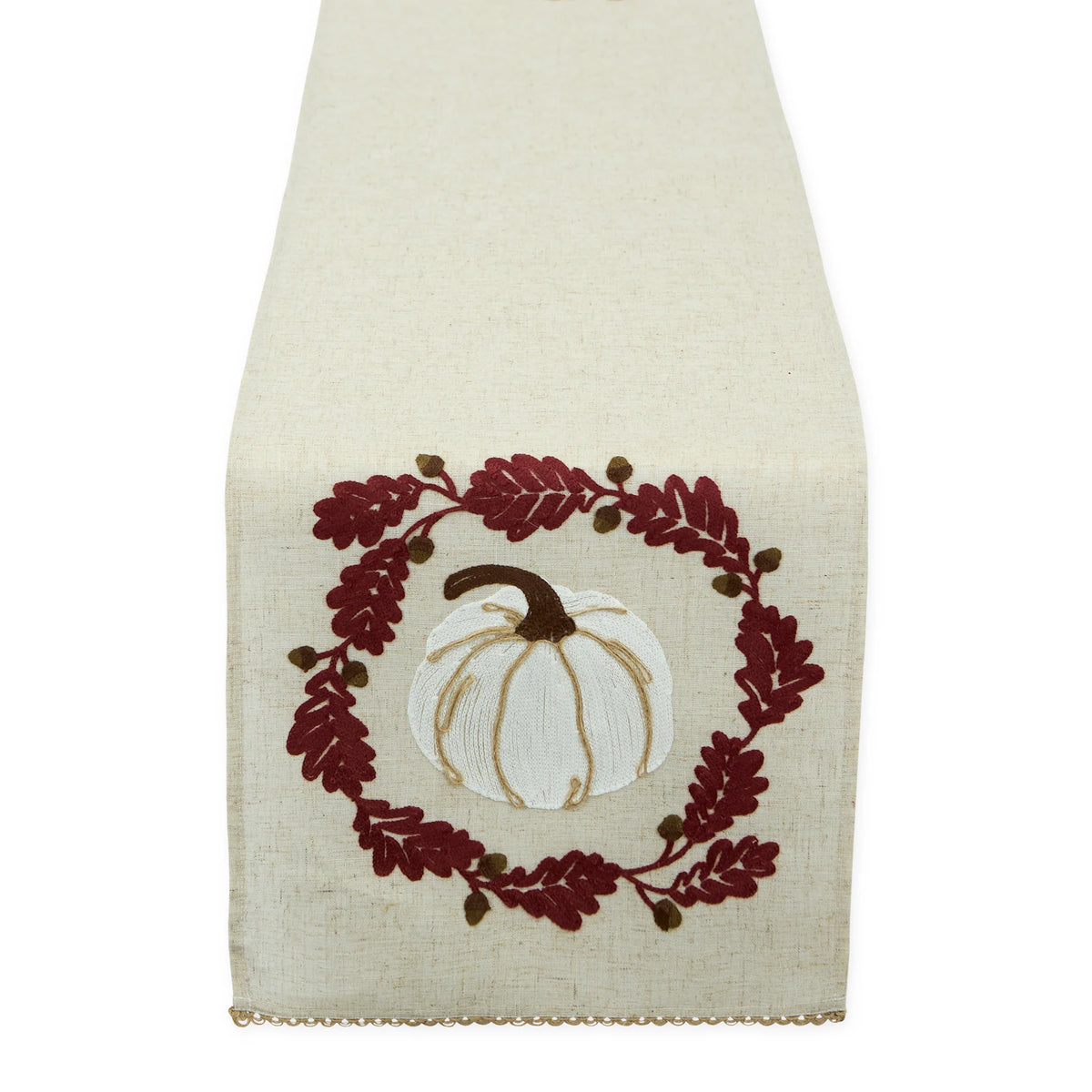 Thanksgiving Table Runner - Embroidered White Pumpkin