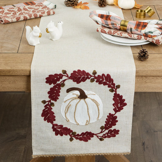 Thanksgiving Table Runner - Embroidered White Pumpkin