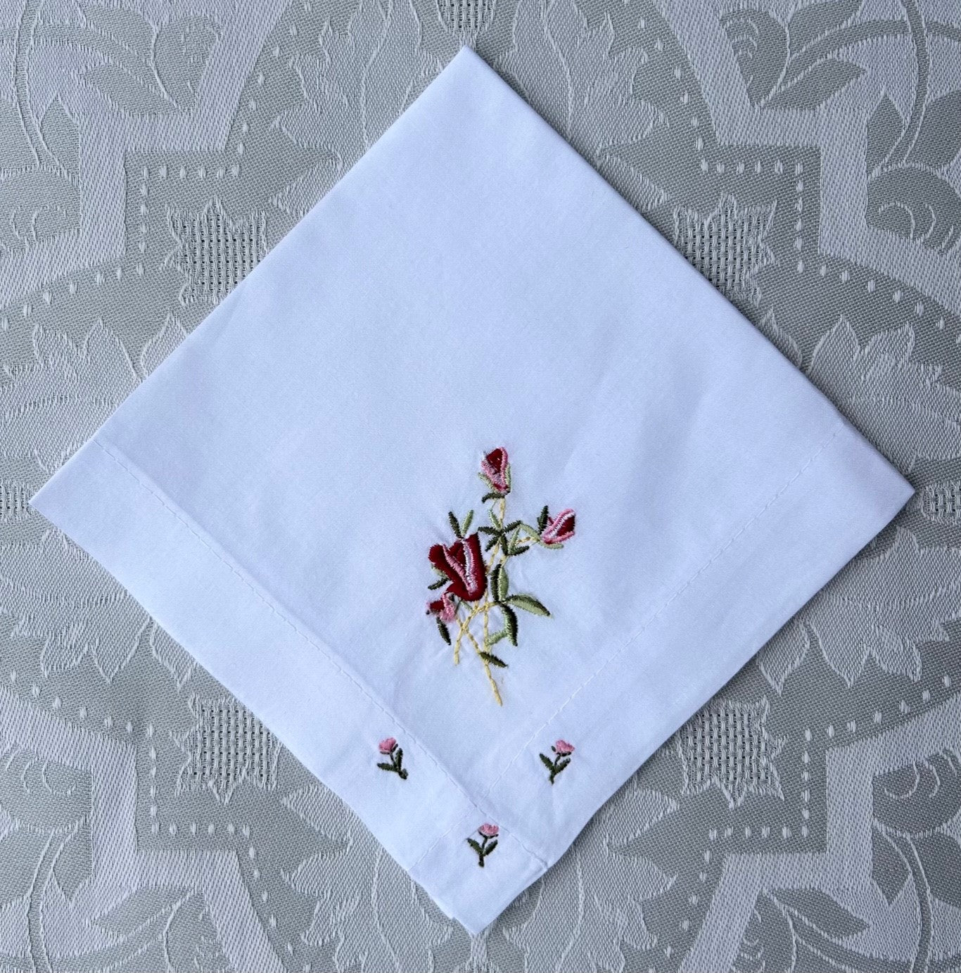 Handkerchief Ladies - Embroidered Wide Hem Rosebud