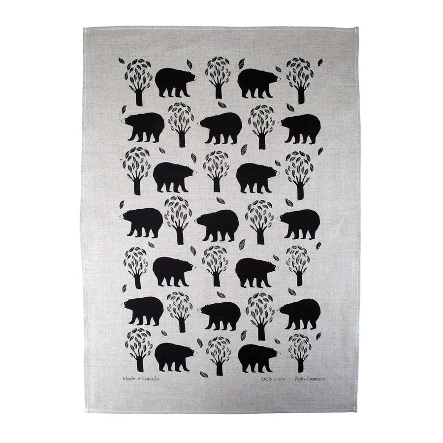 Rain Goose Linen Tea Towel "Woodland Bears" Natural