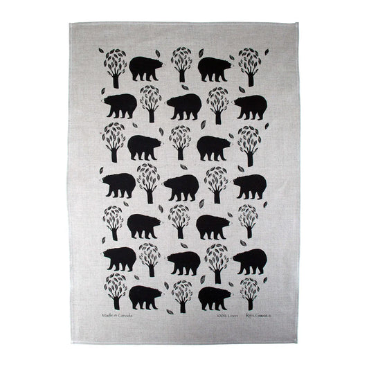 Rain Goose Linen Tea Towel "Woodland Bears" Natural