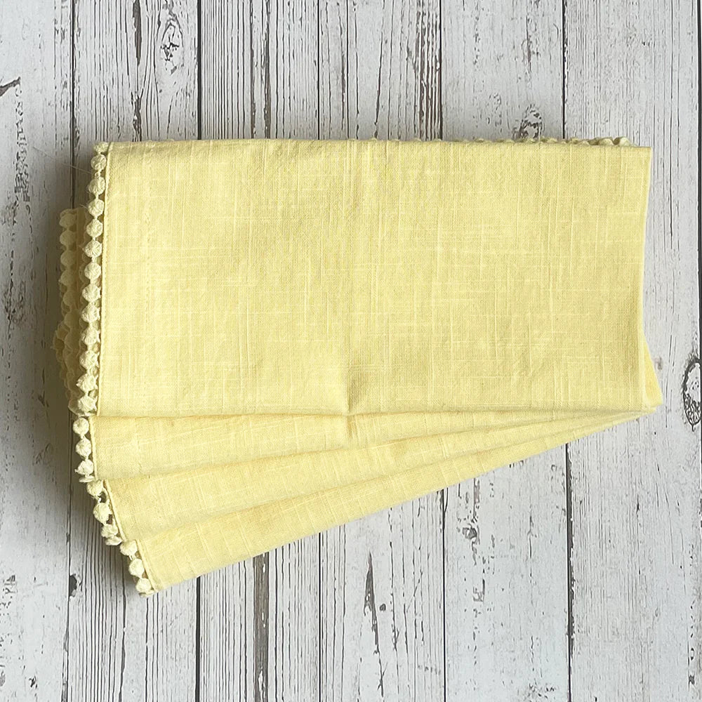 Cotton Napkins - Yellow With Flat Pom Poms