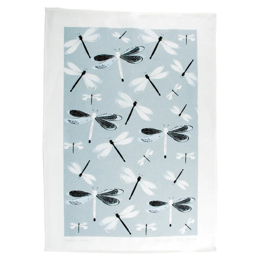 Rain Goose Linen Tea Towel "Dragonfly" Grey