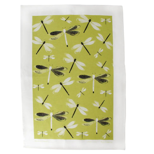 Rain Goose Linen Tea Towel "Dragonfly" Green