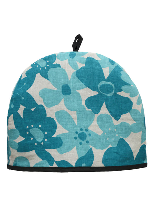 Rain Goose Linen Tea Cozy "Turqoise Flowers"