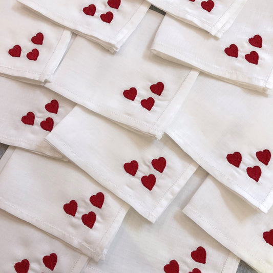 Handkerchief Ladies - Linen With Red Hearts